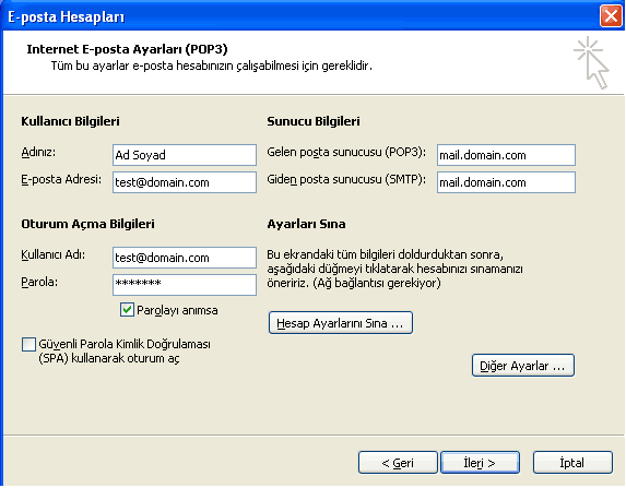 Outlook 2003 E-Posta Hesap Ayarlar�